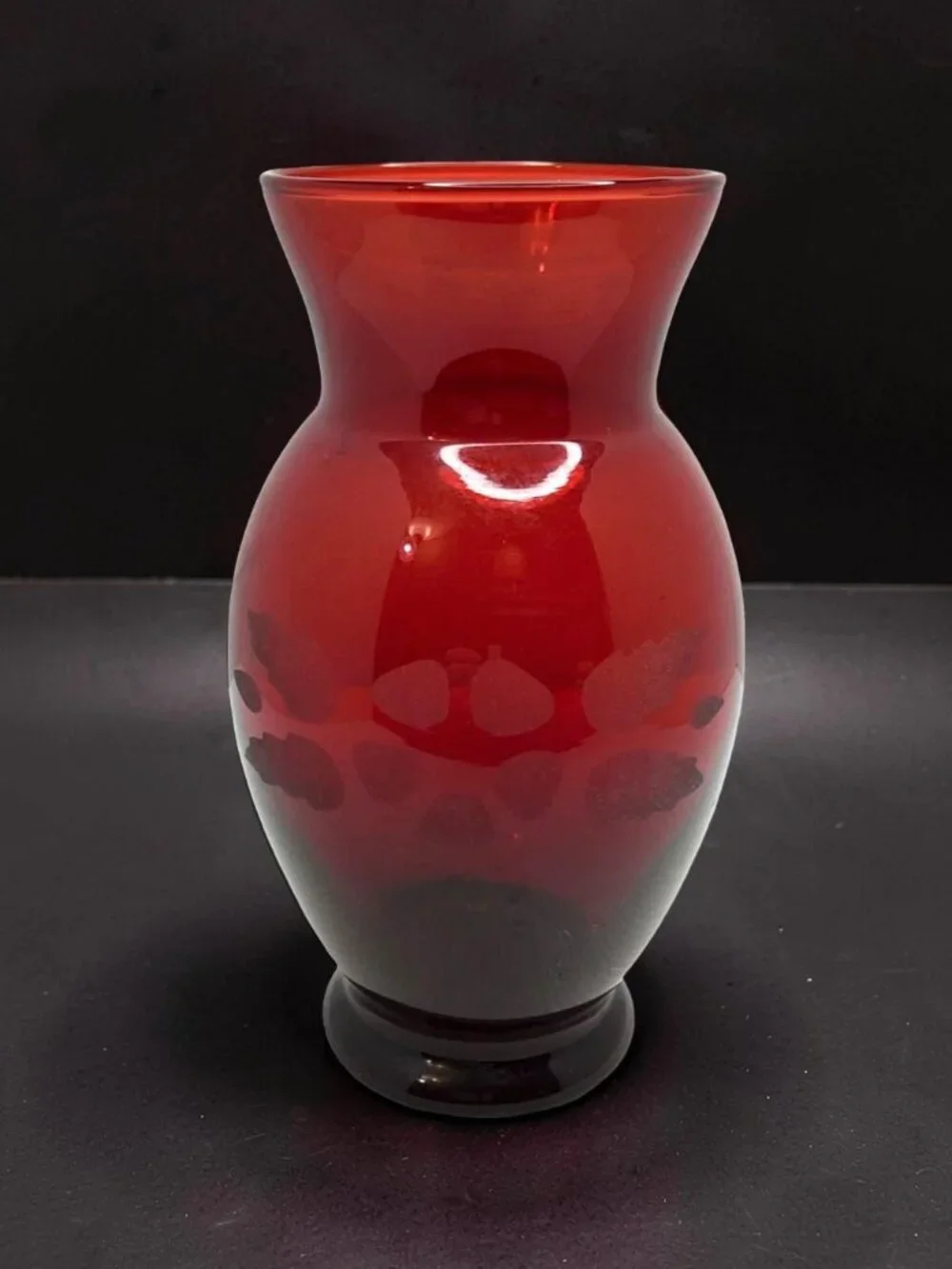 vintage anchor hocking ruby red etched flower glass vase